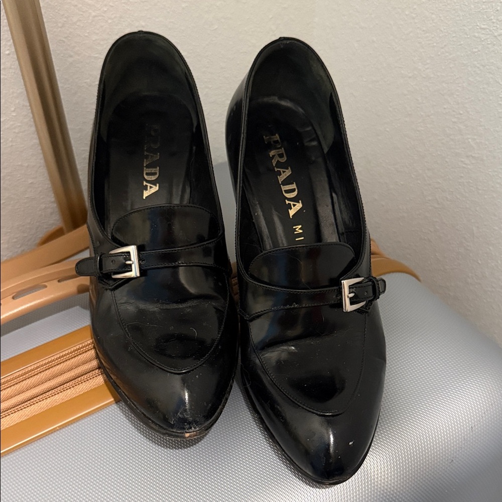 Prada Glossy Black Buckle Loafers - Picture 4 of 6